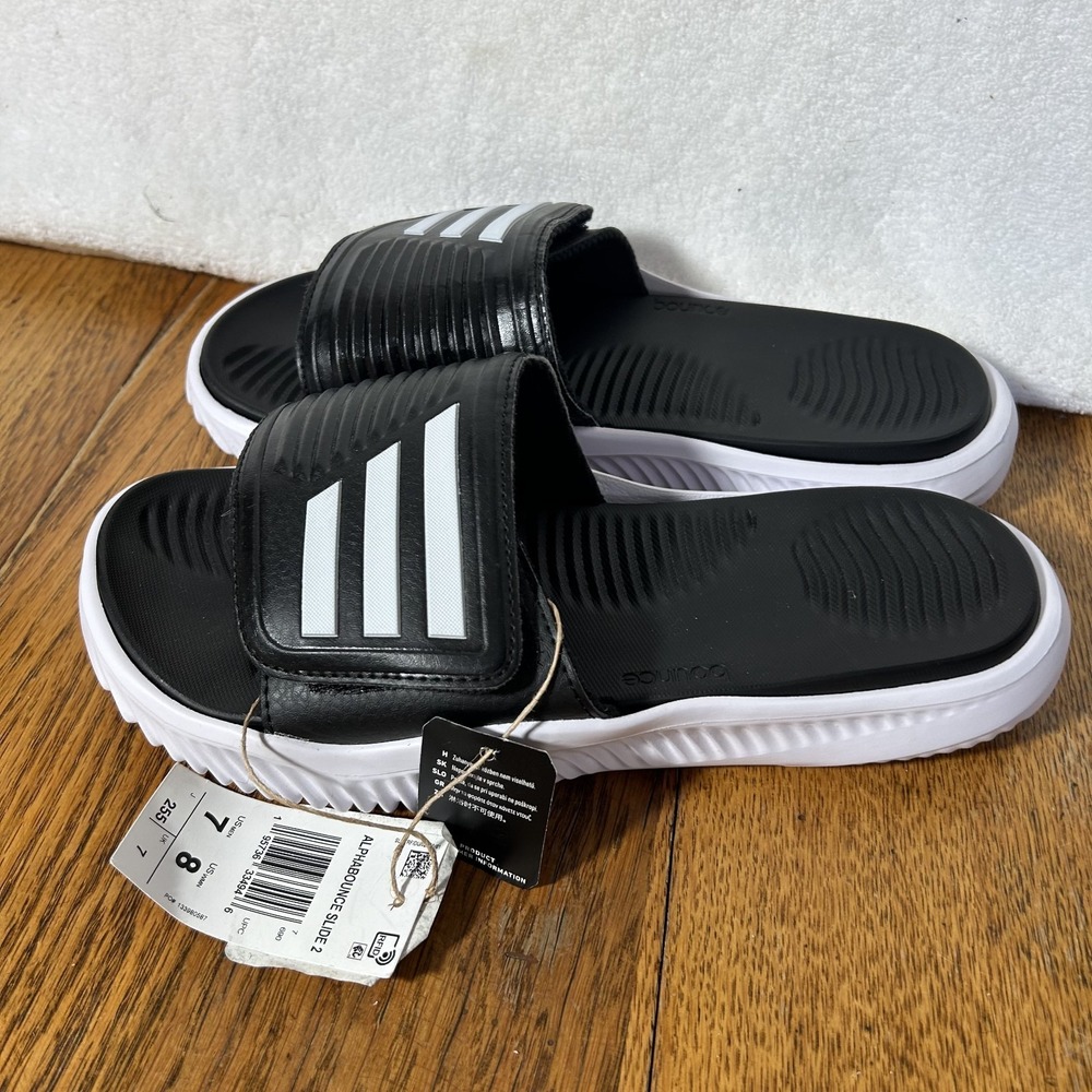 Adidas Womens Size 8 Black White Alphabounce Slide 2 Flip Flops